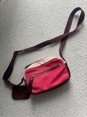 kate spade two-tone pink crossbody with burgundy strap